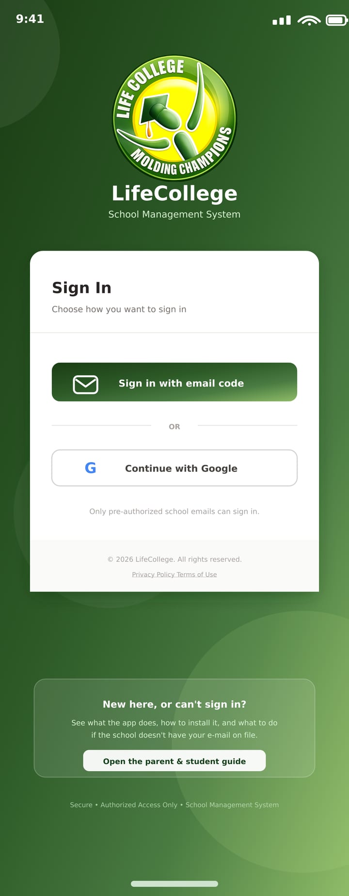 The sign-in screen
