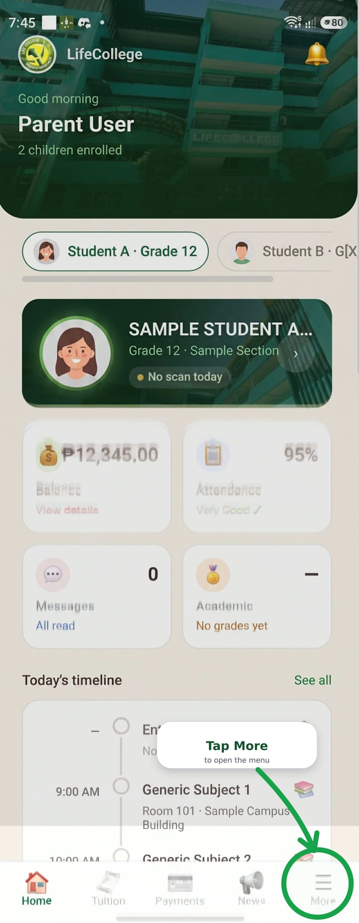 The More menu